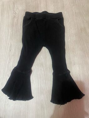 Kids Black Ribbed Flared Leggings with Pockets